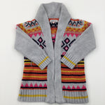 Colourful Patterned Knitted Wrap Around Cardigan - Girls 2-3 Years