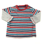 Blue, Red & Grey Stripe Long Sleeve Top - Boys 3-6 Months