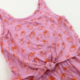 Strawberries Pink Lightweight Jersey Playsuit with Attached Tie Front Panel - Girls 3 Years