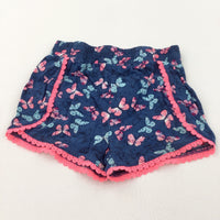 Butterflies Neon Pink & Navy Lightweight Jersey Shorts - Girls 2-3 Years