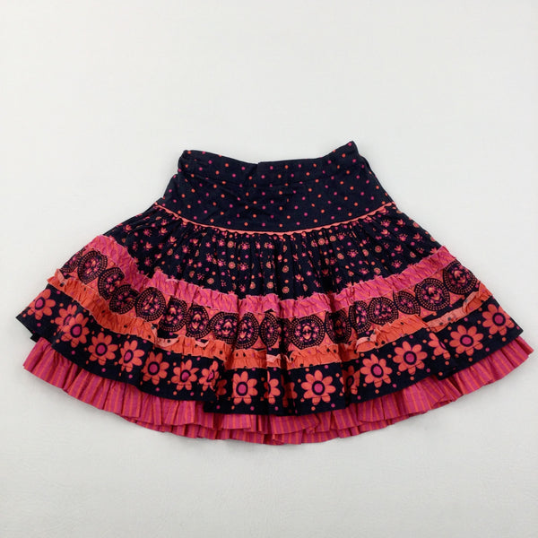 Flowers Black, Pink & Orange Cotton Skirt - Girls 3 Years