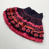 Flowers Black, Pink & Orange Cotton Skirt - Girls 3 Years