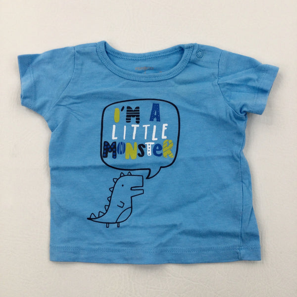 'I'm A Little Monster' Dinosaur Blue T-Shirt - Boys 0-3 Months