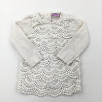 Crochet White Long Sleeve Top - Girls 3-6 Months