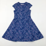 Flowers Blue Short Sleeve Dress - Girls 11-12 Years