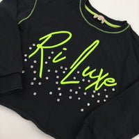 'Ri Luxe' Gems Black Sweatshirt - Girls 9-10 Years