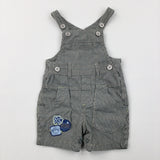 Grey & White Striped Cotton Short Dungarees - Boys 0-3 Months