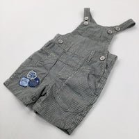 Grey & White Striped Cotton Short Dungarees - Boys 0-3 Months