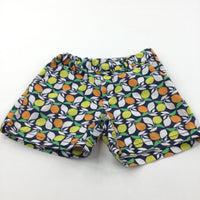 Lemons Navy, White, Yellow & Orange Cotton Twill Shorts with Adjustable Waistband - Girls 7 Years