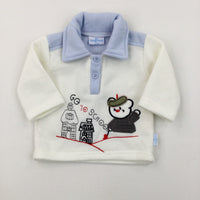 'Go To School' Cream & Blue Collared Sweatshirt - Boys 0-3 Months