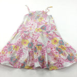 Butterflies Pink, Yellow & White Cotton Sun Dress - Girls 6-7 Years