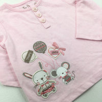 Bunny & Mouse Pink Long Sleeve Top - Girls 3-6 Months