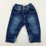 Dark Blue Denim Jeans With Adjustable Waist - Boys 0-3 Months