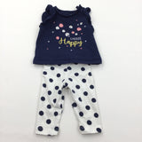 'Choose Happy' Flowers Navy T-Shirt & White Spotty Leggings Set - Girls Newborn