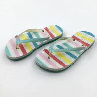Colourful Striped Pink Flip Flops - Girls - Shoe Size 10-11