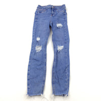 Bright Blue Ripped Super Skinny Jeans - Girls 11 Years