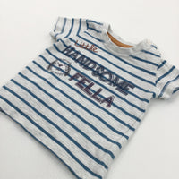 'Handsome Fella' Dog Grey & Teal Striped T-Shirt - Boys Newborn