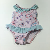 Butterflies Pink & Green Swimming Costume - Girls 12-18 Months