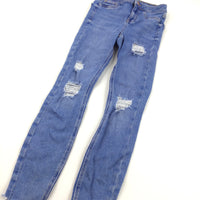 Bright Blue Ripped Super Skinny Jeans - Girls 11 Years