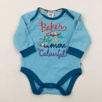 'Life Is More Colourful' Baker Blue Long Sleeve Bodysuit  - Boys 0-3 Months