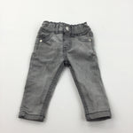 Grey Stonewashed Denim Jeans with Adjustable Waistband - Boys 0-3 Months