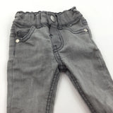 Grey Stonewashed Denim Jeans with Adjustable Waistband - Boys 0-3 Months