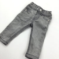 Grey Stonewashed Denim Jeans with Adjustable Waistband - Boys 0-3 Months