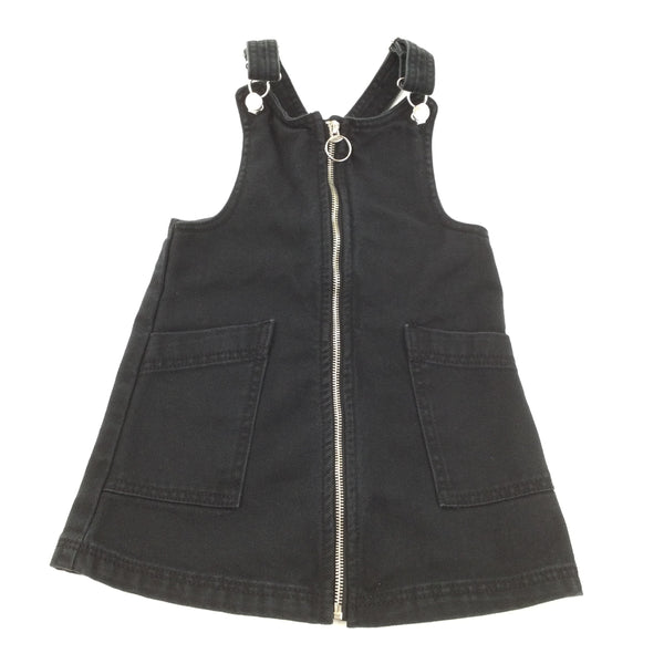 Zip Up Denim Black Dungaree Dress - Girls 5-6 Years