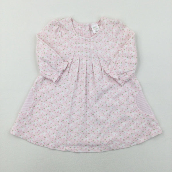 Birds & Glowers Pink Jersey Dress - Girls 0-3 Months