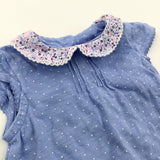 Flowery Collar Blue & White Spotty Jersey Romper - Girls Newborn