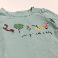'Love You Lots Daddy' Squirrel, Bird & Flower Embroidered Light Green Long Sleeve Top - Girls Newborn