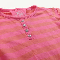 Pink Striped Tie Front T-Shirt - Girls 3-4 Years