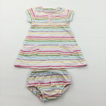 Colourful Striped Jersey Dress & Nappy Pants Set - Girls 0-3 Months