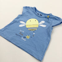'Let's Bee Happy Today' Blue T-Shirt - Girls Newborn