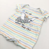 'Fly Up High In The Sky' Dumbo Pastel Stripes Jersey Romper - Boys 0-3 Months