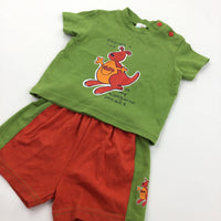 Kangaroos Green & Orange T-Shirt & Jersey Shorts Set - Boys 3-6 Months