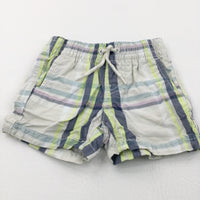 Grey, Lime Green & Cream Checked Lightweight Cotton Shorts - Boys 0-3 Months