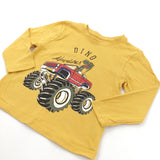 'Dino Adventures' Monster Truck Mustard Yellow Long Sleeve Top - Boys 3-4 Years