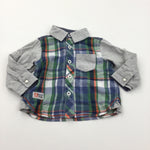 Blue, Orange, Green & Grey Checked Cotton & Jersey Shirt - Boys 3-6 Months