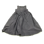Bow Detail Shiny Dark Grey Dress - Girls 6-7 Years
