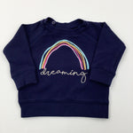 'Dreaming' Rainbow Embroidered Navy Sweatshirt - Girls 0-3 Months