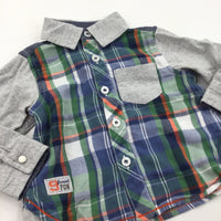 Blue, Orange, Green & Grey Checked Cotton & Jersey Shirt - Boys 3-6 Months