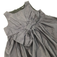 Bow Detail Shiny Dark Grey Dress - Girls 6-7 Years