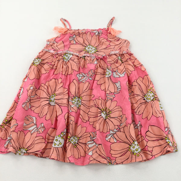 Flowers Neon Pink & Peach Cotton Vest Blouse - Girls 3-4 Years