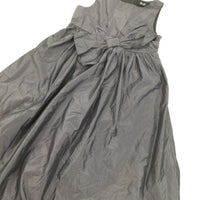 Bow Detail Shiny Dark Grey Dress - Girls 6-7 Years