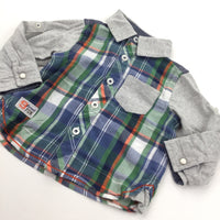 Blue, Orange, Green & Grey Checked Cotton & Jersey Shirt - Boys 3-6 Months