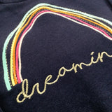 'Dreaming' Rainbow Embroidered Navy Sweatshirt - Girls 0-3 Months