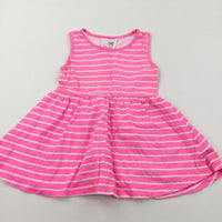 Neon Pink & White Striped Jersey Tunic Top - Girls 3-4 Years