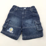 'Pooh' Dark Blue Denim Cargo Shorts - Boys 0-3 Months