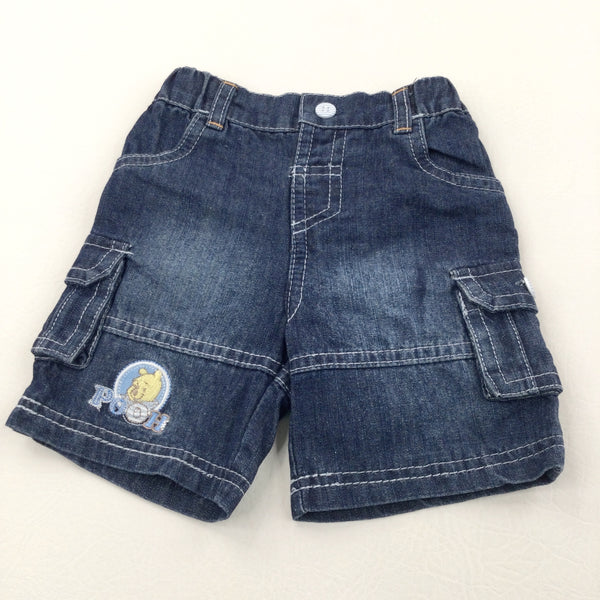 'Pooh' Dark Blue Denim Cargo Shorts - Boys 0-3 Months